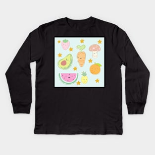 Cute Vegetable & Fruit Pattern Kids Long Sleeve T-Shirt